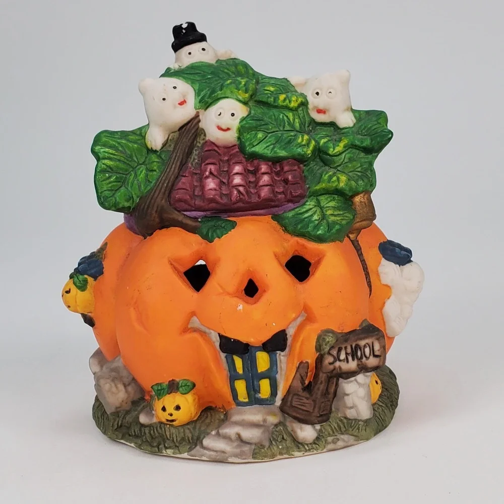 Halloween Pumpkin School House Ceramic Ghosts Jack-O-Lantern